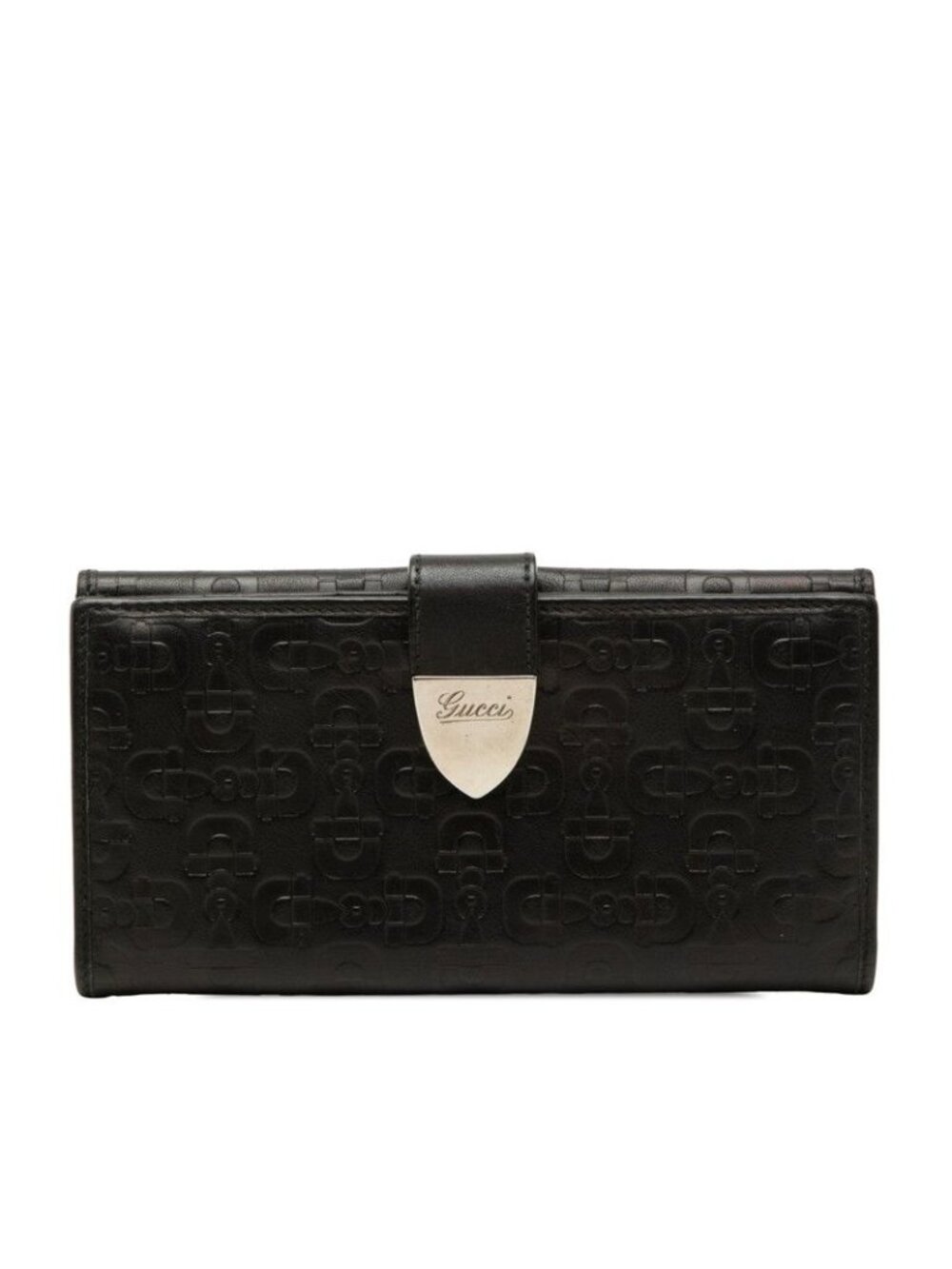 Gucci Horsebit Pattern Cursive Logo Wallet Hook Black Leather